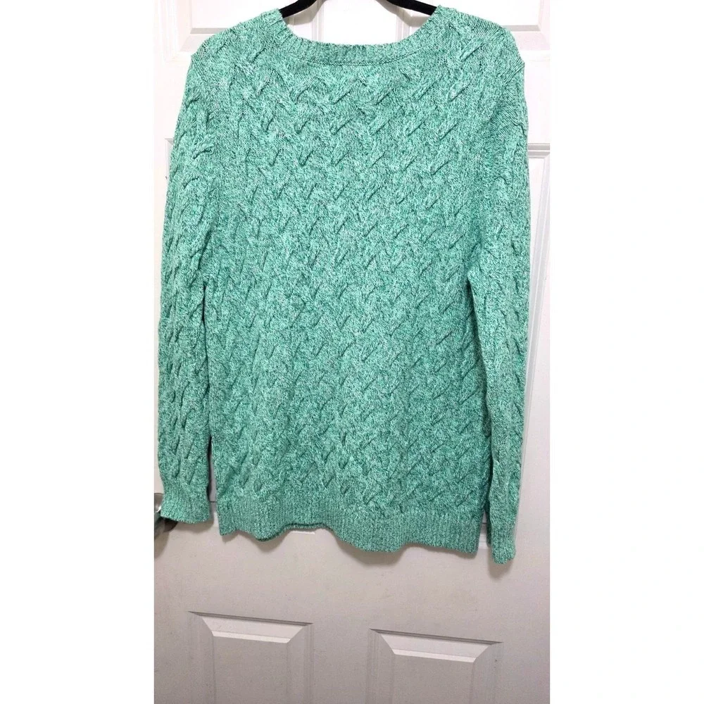 Lands End Women's XL /P Fisherman Chunky Cable Knit Sweater‎ Green Heather